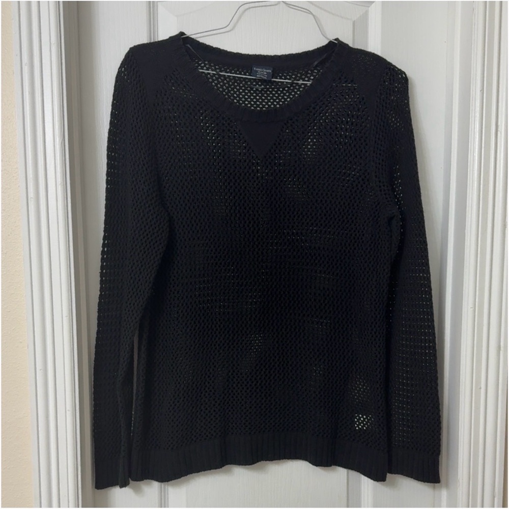 Faded Glory Women's Open Knit Pullover Sweater Top Blouse Long Sleeve Black XL